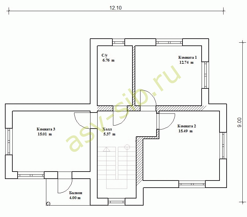 План второго этажа дома из газобетона по проекту П155-167