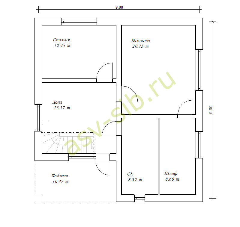 Планировка второго этажа дома из `Сибита` с балконом, проект П-163