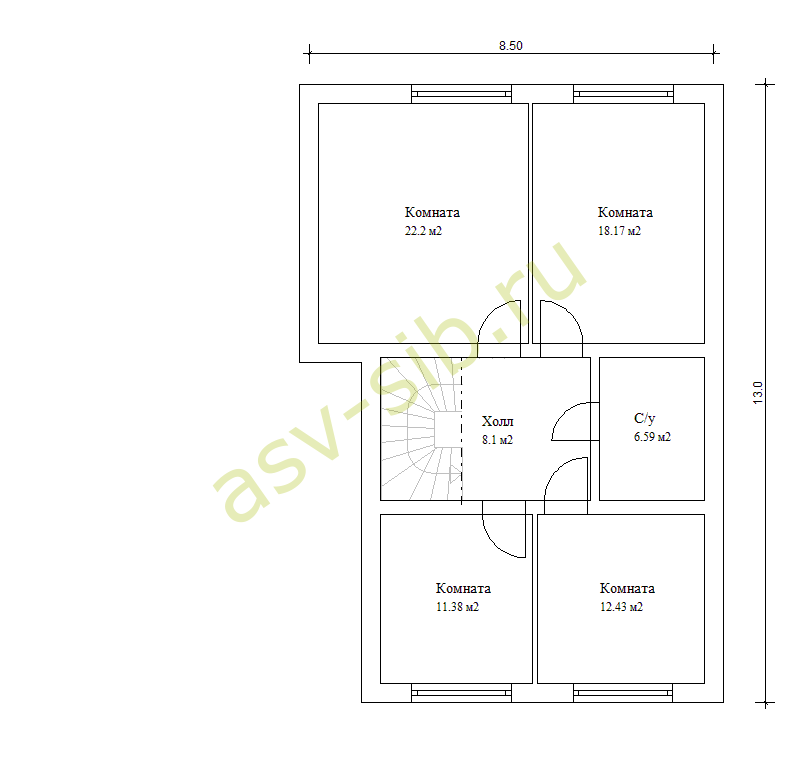 Планировка второго этажа дома из газобетона ИНСИ-блоков, проект П-234