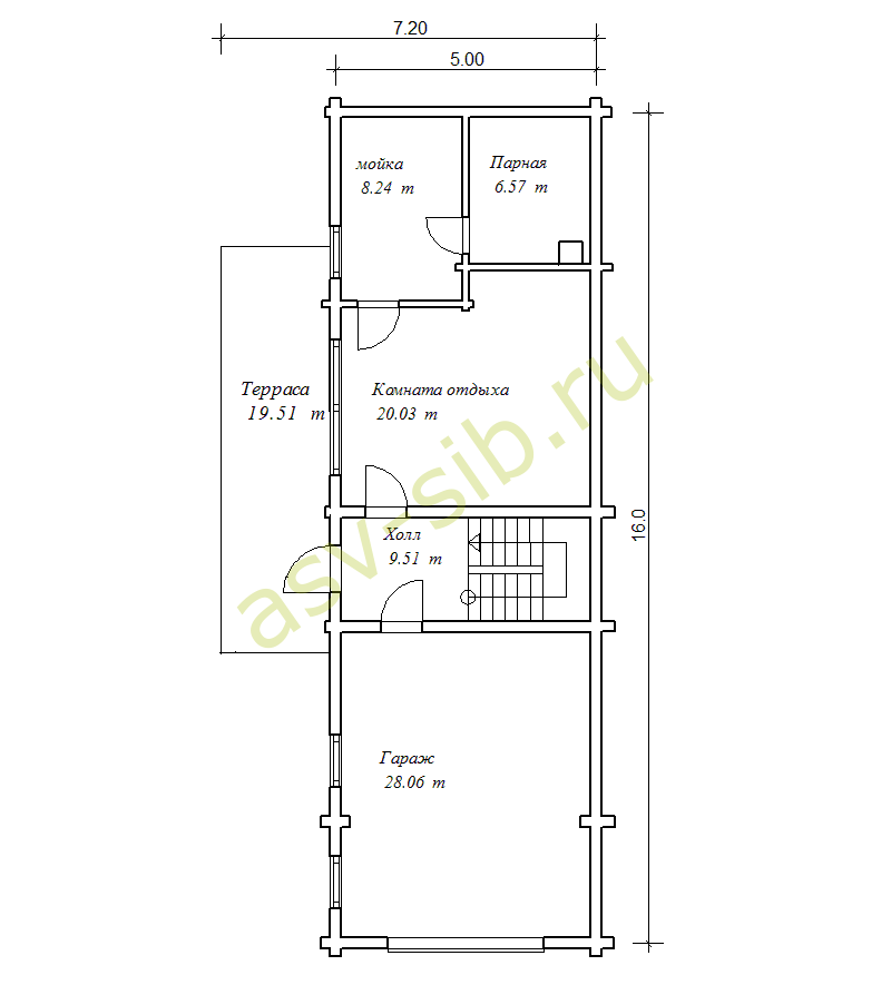 Баня, дом и гараж: планировка первого этажа, проект Д-166.