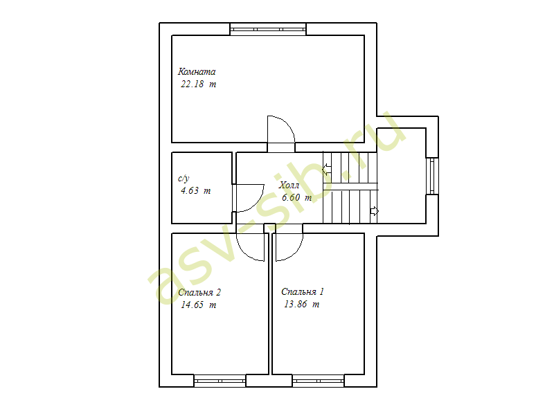 План второго этажа дома для узкого участка с цокольным этажом, проект П-213a