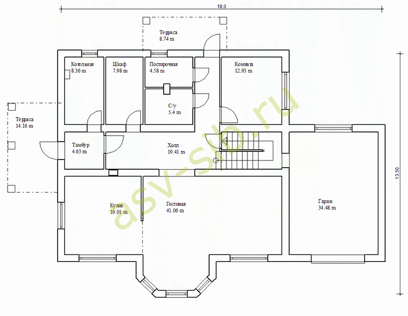 План первого этажа дома с гаражом и овощехранилищем по проекту П-305