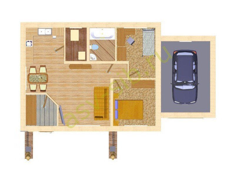 Визуализация плана первого этажа дома с гаражом по проекту П-93.