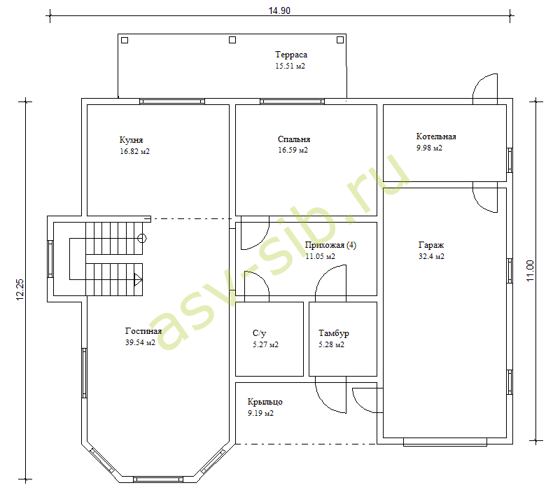 План первого этажа дома из бруса, проект Б272-П247