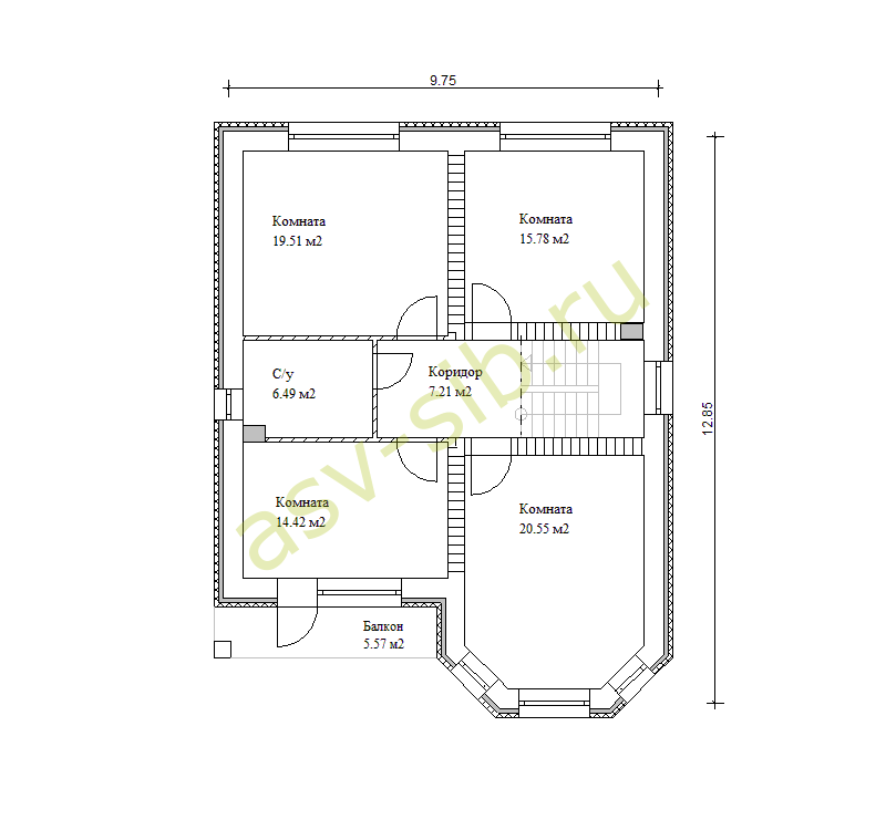 Планировка второго этажа дома по проекту К-173 из керамического крупноформатного блока